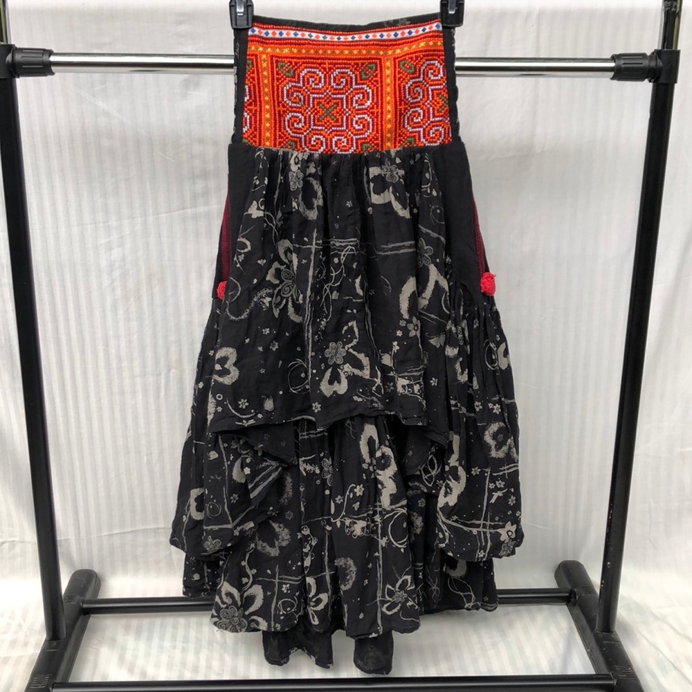 Black Patterned Boho Midi Skirt or Dress
